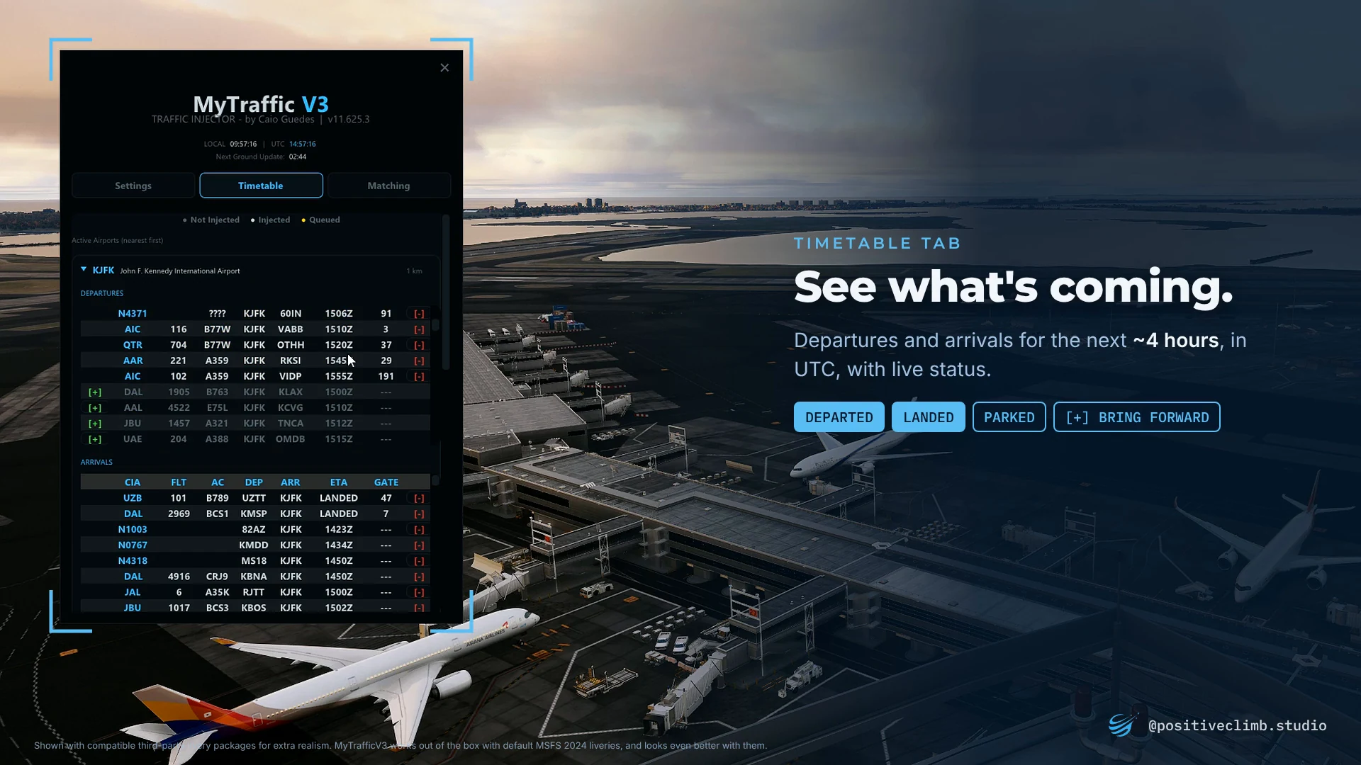 The MyTrafficV3 Timetable tab showing the next departures and arrivals.