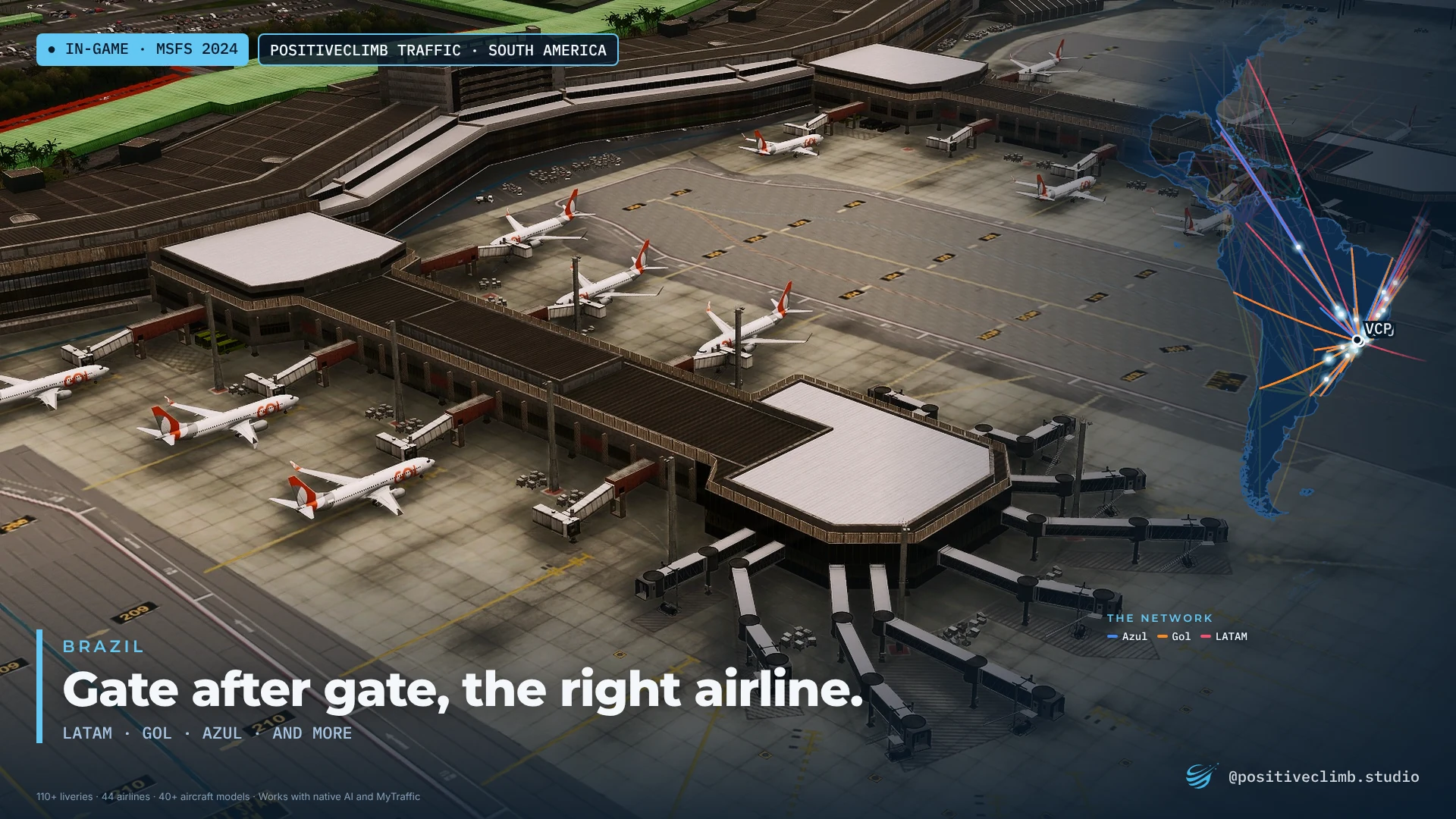 A Brazilian airport with LATAM, GOL and Azul aircraft at the gates.