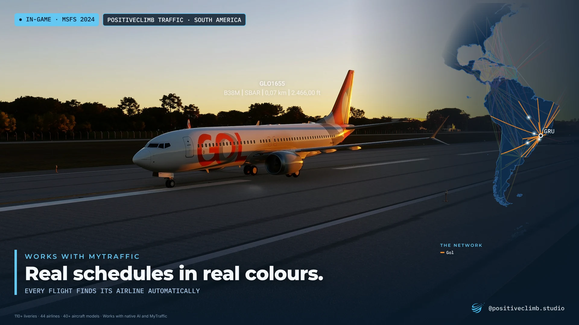 A GOL 737 taxiing at dusk.