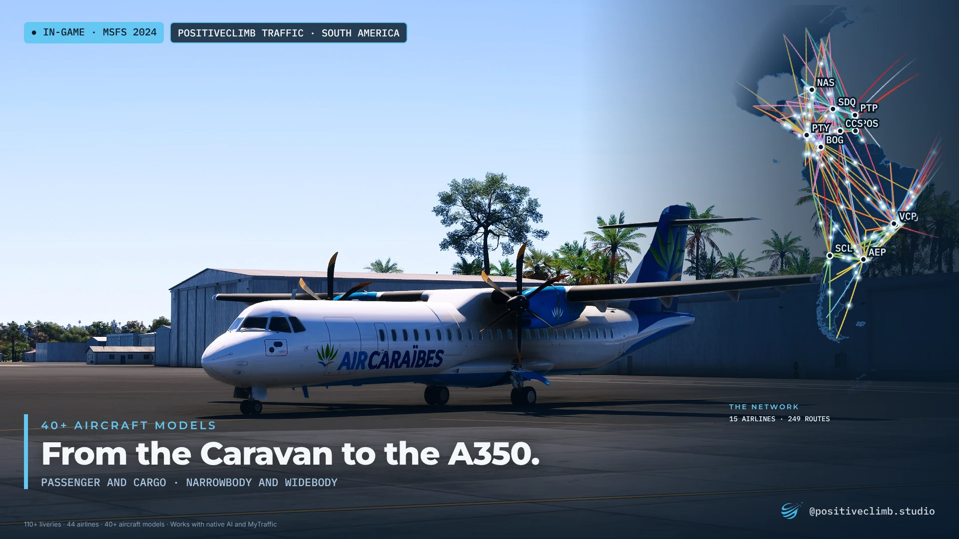An Air Caraïbes ATR among palm trees.