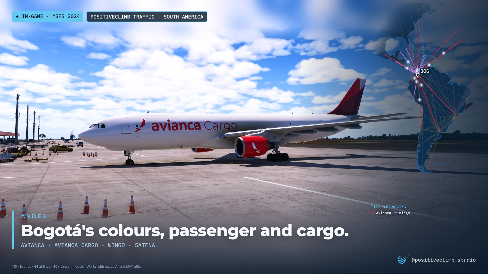 Avianca Cargo A330 freighter in Andean colours near Bogotá.